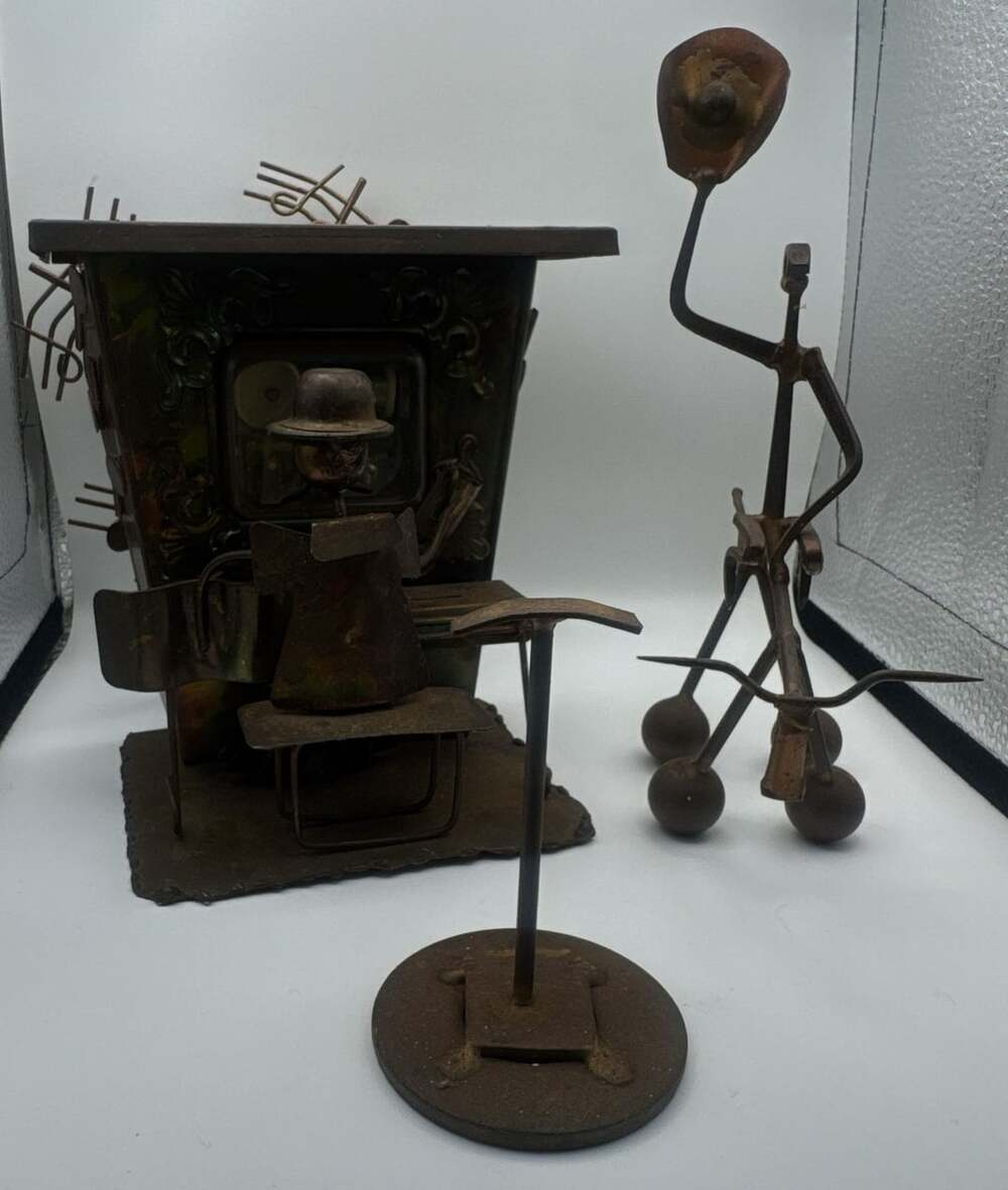 Vintage Metal Copper Piano Man Wind Up Music Box Sculpture